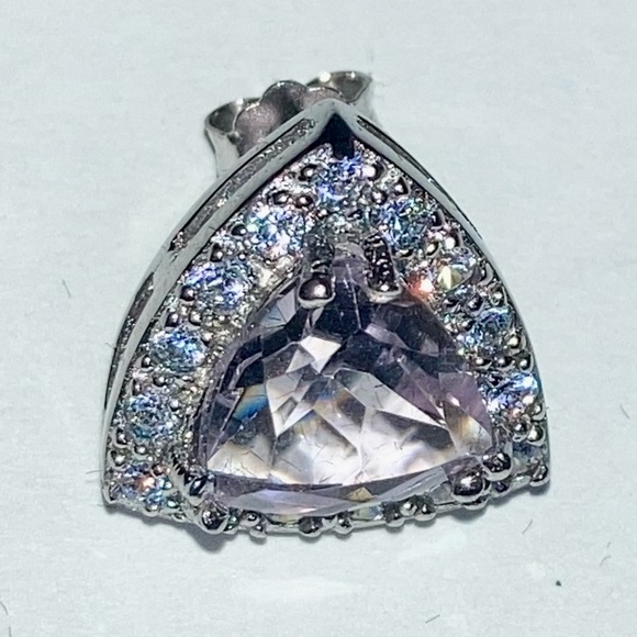 VJ CHINA Sterling Silver Lavender and Clear Stones Earrings 925 - Picture 8 of 14